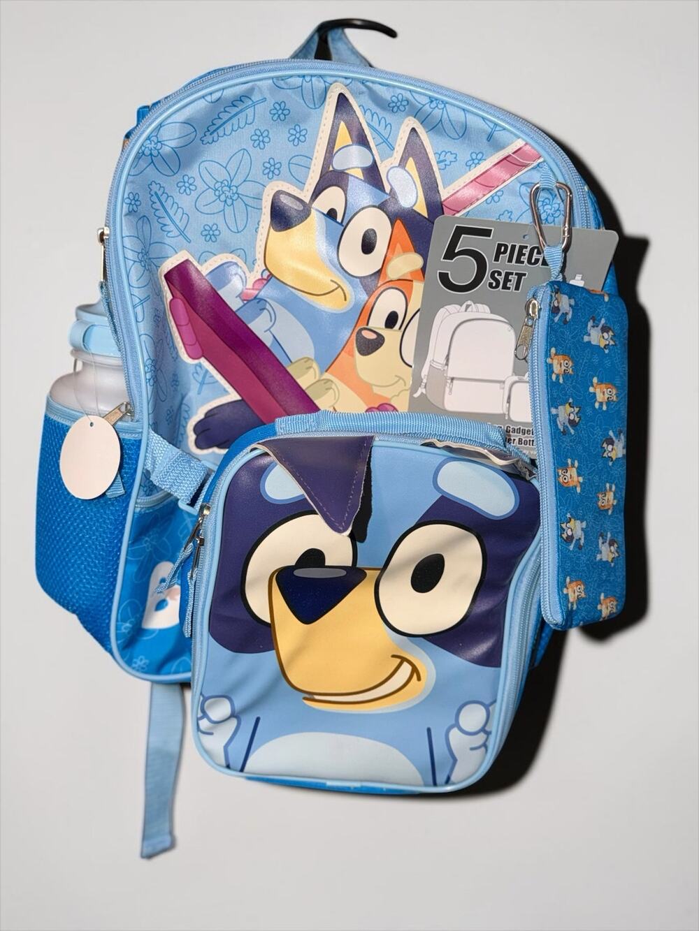 Bluey Backpack and Lunch Bag 5 Piece Set with a water bottle